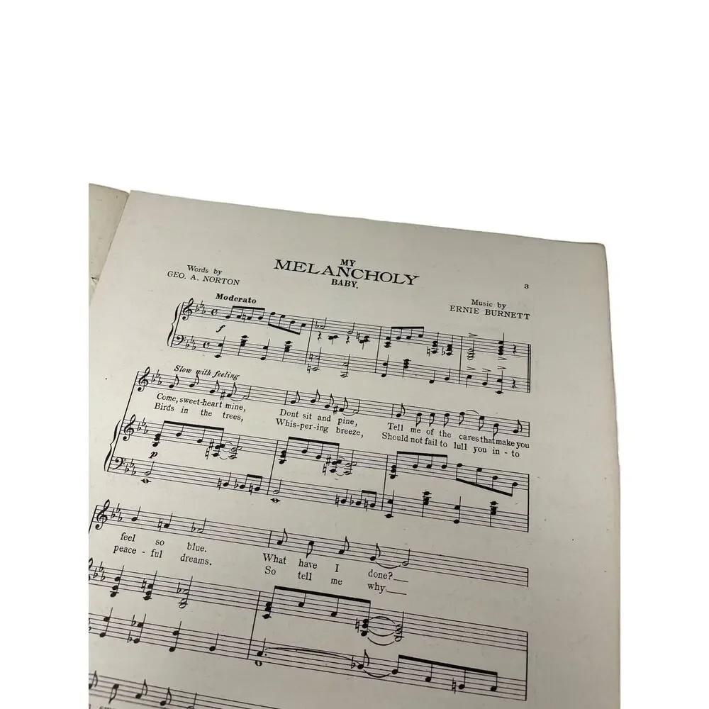 Melancholy Baby Sheet Music 1912 Geo A‎ Norton Ernie Burnett